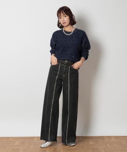 SOMETHING（サムシング）の「SOMETHING(サムシング)【レディース】「LISA」フリンジワイドパンツ（デニムパンツ・レディース・ブラック・XS/S/M/L）」の14枚目の写真