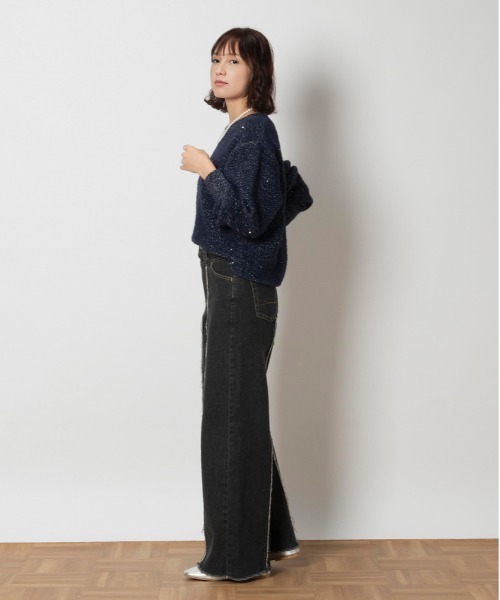 SOMETHING（サムシング）の「SOMETHING(サムシング)【レディース】「LISA」フリンジワイドパンツ（デニムパンツ・レディース・ブラック・XS/S/M/L）」の3枚目の写真