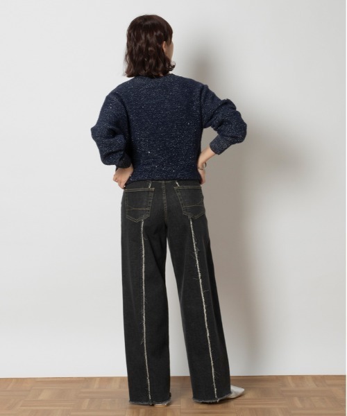 SOMETHING（サムシング）の「SOMETHING(サムシング)【レディース】「LISA」フリンジワイドパンツ（デニムパンツ・レディース・ブラック・XS/S/M/L）」の4枚目の写真