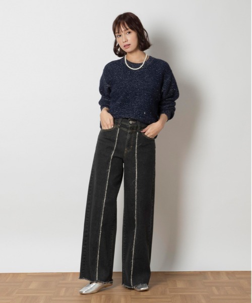 SOMETHING（サムシング）の「SOMETHING(サムシング)【レディース】「LISA」フリンジワイドパンツ（デニムパンツ・レディース・ブラック・XS/S/M/L）」の5枚目の写真