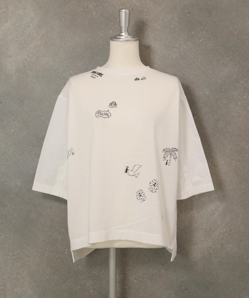 STUDIO PICONE(スタジオピッコーネ)の「ハーフスリーブ刺繍プルオーバー(Tシャツ/カットソー・レディース・ブラック/ライトブルー/ホワイト×ブラック/ホワイト×ブルー・M/L/LL)」の3枚目の写真