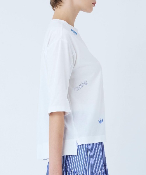 STUDIO PICONE(スタジオピッコーネ)の「ハーフスリーブ刺繍プルオーバー(Tシャツ/カットソー・レディース・ブラック/ライトブルー/ホワイト×ブラック/ホワイト×ブルー・M/L/LL)」の6枚目の写真