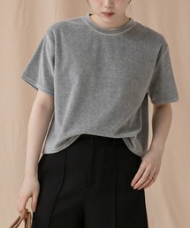 コンパクトベロアTシャツ/ 秋服 コンパクト マットベロアカットソー ピンク ブラック ネイビー ブルー アイボリー オフホワイト ピンク グレー ブラウン ノームコア シンプル 韓国