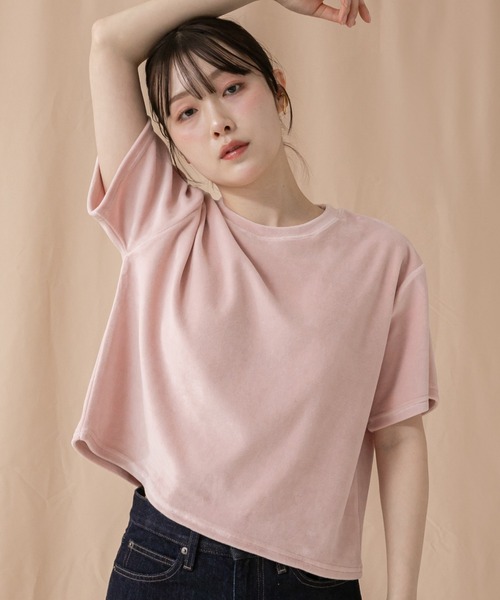 コンパクトベロアTシャツ/ 秋服 コンパクト マットベロアカットソー