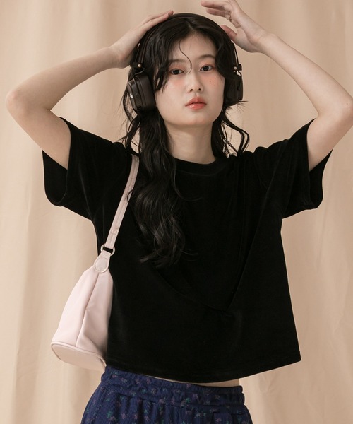 コンパクトベロアTシャツ/ 秋服 コンパクト マットベロアカットソー