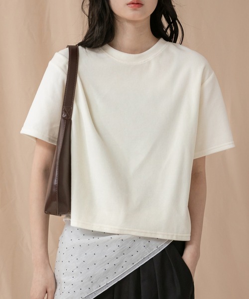 ☆新品☆ネネット リップルベロア カットソー やわらかなツヤ感のベロアカットソー（ネイビー・グレージュ・キャメル