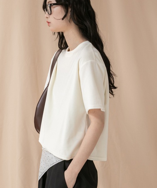 HEILIS(ヘイリス)の「コンパクトベロアTシャツ/ 秋服 コンパクト マットベロアカットソー ピンク ブラック ネイビー ブルー アイボリー オフホワイト ピンク グレー ブラウン ノームコア シンプル 韓国(Tシャツ/カットソー・レディース・ブルー/グレー/ブラック/アイボリー/ピンク/ブラウン/ネイビー・FREE)」の12枚目の写真