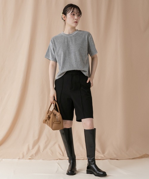 HEILIS(ヘイリス)の「コンパクトベロアTシャツ/ 秋服 コンパクト マットベロアカットソー ピンク ブラック ネイビー ブルー アイボリー オフホワイト ピンク グレー ブラウン ノームコア シンプル 韓国(Tシャツ/カットソー・レディース・ブルー/グレー/ブラック/アイボリー/ピンク/ブラウン/ネイビー・FREE)」の22枚目の写真