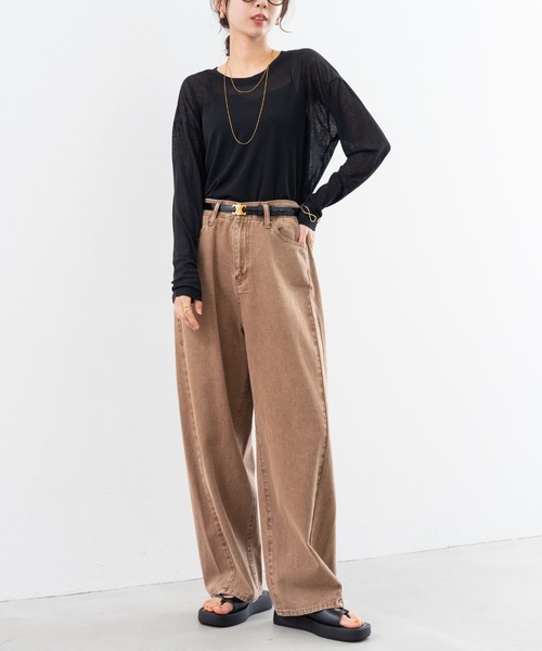 refinedworks(リファインドワークス)の「【refinedworks】オトナの女性が着やすい 緩い カーブパンツ !(デニムパンツ・レディース・ブラウン/グリーン/グレー・FREE)」の6枚目の写真