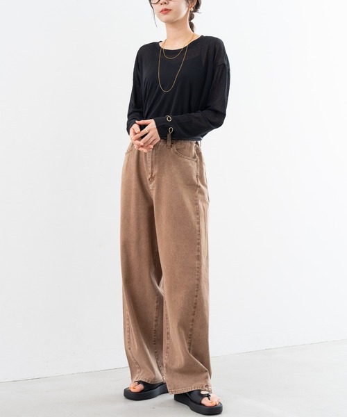 refinedworks(リファインドワークス)の「【refinedworks】オトナの女性が着やすい 緩い カーブパンツ !(デニムパンツ・レディース・ブラウン/グリーン/グレー・FREE)」の14枚目の写真