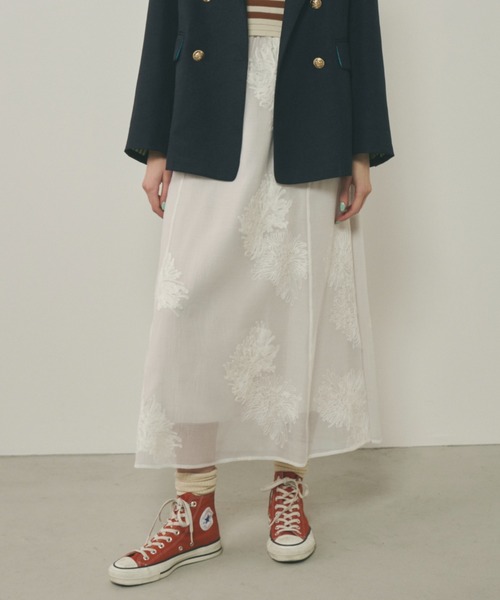 Unitage(ユニテージ)の「総刺繍シアーフレアスカート(スカート・レディース・アイボリー/ブラック・FREE)」の14枚目の写真