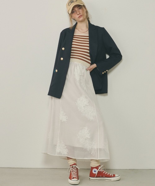 Unitage(ユニテージ)の「総刺繍シアーフレアスカート(スカート・レディース・アイボリー/ブラック・FREE)」の13枚目の写真