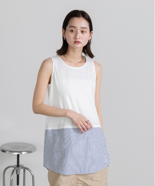 ad thie(アドティエ)の「シャツレイヤード ロングタンクトップ(タンクトップ・レディース・ブルー系/ネイビー系/オフホワイト・FREE)」の16枚目の写真