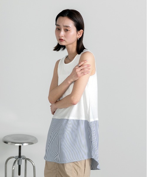 ad thie(アドティエ)の「シャツレイヤード ロングタンクトップ(タンクトップ・レディース・ブルー系/ネイビー系/オフホワイト・FREE)」の17枚目の写真