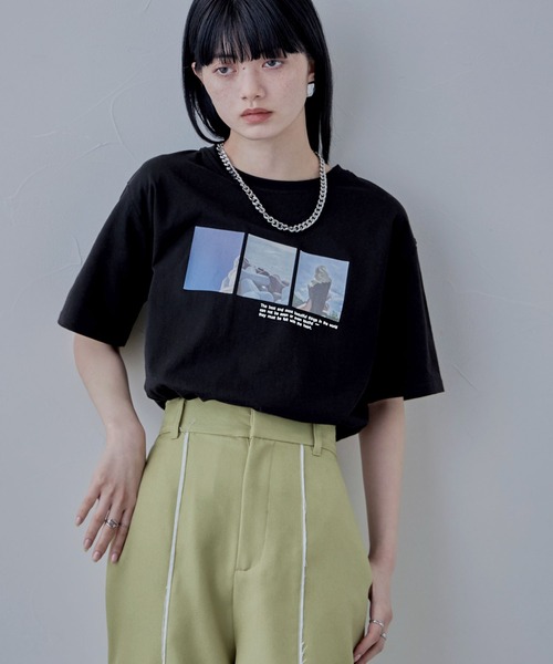 etoll.（エトル）の「フォトプリントオーバーサイズTシャツ（Tシャツ/カットソー・レディース・ブラック/オフホワイト・M）」の2枚目の写真