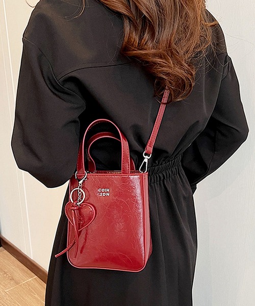 セール】【ハートチャーム付】2WAY レザーライクLOGOハンドバッグ/ミニ  