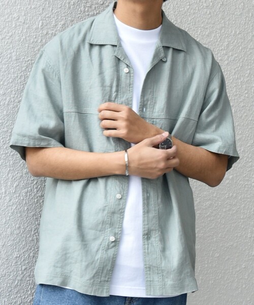 セール】SHIPS any:〈洗濯機可能〉NOVELTEX リネン オープンカラー