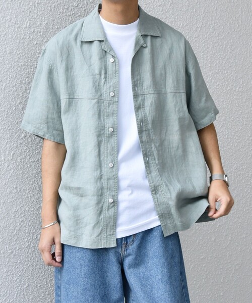 セール】SHIPS any:〈洗濯機可能〉NOVELTEX リネン オープンカラー