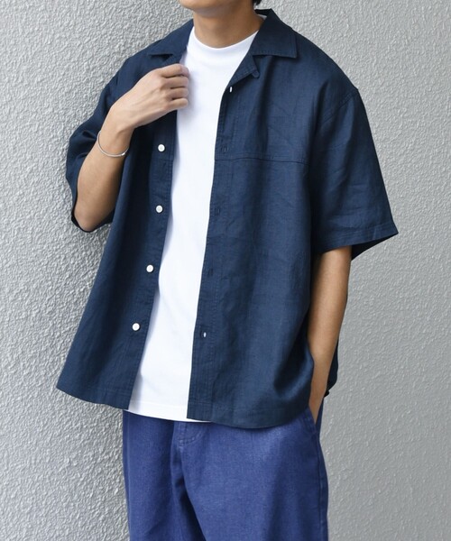 セール】SHIPS any:〈洗濯機可能〉NOVELTEX リネン オープンカラー