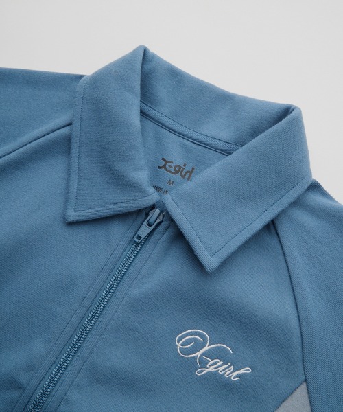 X-girl(エックスガール)の「SCRIPT LOGO ZIP UP TOP(ポロシャツ・レディース・ブラック/オリーブ/ブルー・S/M)」の5枚目の写真