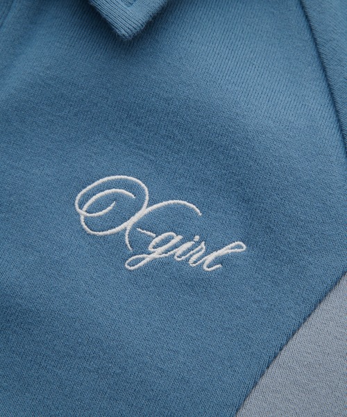 X-girl(エックスガール)の「SCRIPT LOGO ZIP UP TOP(ポロシャツ・レディース・ブラック/オリーブ/ブルー・S/M)」の6枚目の写真