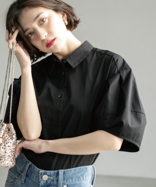 セール】《美人百花掲載》ランタンスリーブシャツ【洗濯機洗い可