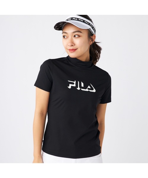 FILA GOLF(フィラゴルフ )の「FILA GOLF/フィラ ゴルフ ゴルフウェア ブランド ロゴ 軽量 ストレッチ 接触冷感 UVカット ハイネック 半袖 Tシャツ(Tシャツ/カットソー・レディース・ブラック/ホワイト・M/L/LL)」の1枚目の写真