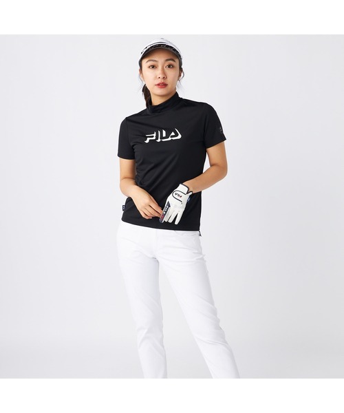 FILA GOLF(フィラゴルフ )の「FILA GOLF/フィラ ゴルフ ゴルフウェア ブランド ロゴ 軽量 ストレッチ 接触冷感 UVカット ハイネック 半袖 Tシャツ(Tシャツ/カットソー・レディース・ブラック/ホワイト・M/L/LL)」の4枚目の写真