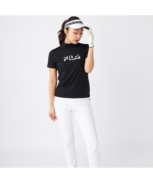 FILA GOLF(フィラゴルフ )の「FILA GOLF/フィラ ゴルフ ゴルフウェア ブランド ロゴ 軽量 ストレッチ 接触冷感 UVカット ハイネック 半袖 Tシャツ(Tシャツ/カットソー・レディース・ブラック/ホワイト・M/L/LL)」の5枚目の写真
