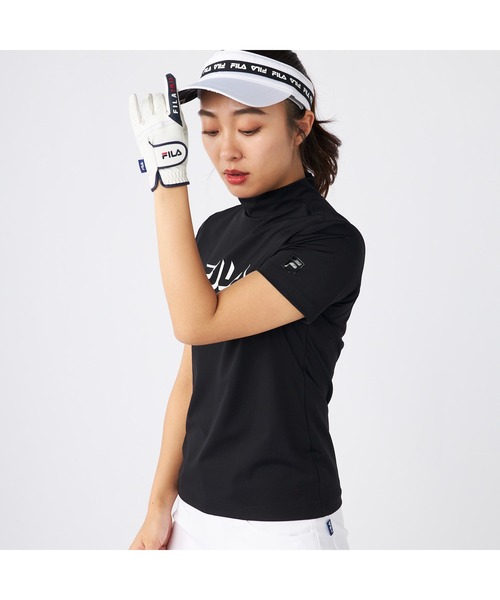 FILA GOLF(フィラゴルフ )の「FILA GOLF/フィラ ゴルフ ゴルフウェア ブランド ロゴ 軽量 ストレッチ 接触冷感 UVカット ハイネック 半袖 Tシャツ(Tシャツ/カットソー・レディース・ブラック/ホワイト・M/L/LL)」の3枚目の写真