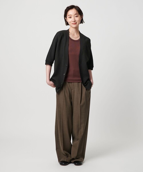 BEAUTY&YOUTH UNITED ARROWS（ビューティーアンドユースユナイテッドアローズ）の「【WEB限定】グリッド エアーワッフル ハーフスリーブ Vカーディガン（カーディガン/ボレロ・メンズ・オフホワイト/ブラック/ライトブルー・S/M/L）」の5枚目の写真