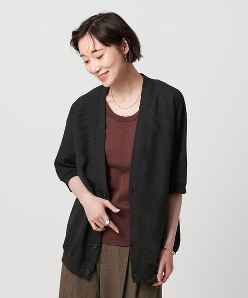 BEAUTY&YOUTH UNITED ARROWS（ビューティーアンドユースユナイテッドアローズ）の「【WEB限定】グリッド エアーワッフル ハーフスリーブ Vカーディガン（カーディガン/ボレロ・メンズ・オフホワイト/ブラック/ライトブルー・S/M/L）」の6枚目の写真