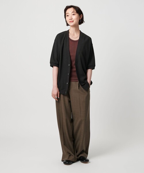 BEAUTY&YOUTH UNITED ARROWS（ビューティーアンドユースユナイテッドアローズ）の「【WEB限定】グリッド エアーワッフル ハーフスリーブ Vカーディガン（カーディガン/ボレロ・メンズ・オフホワイト/ブラック/ライトブルー・S/M/L）」の7枚目の写真