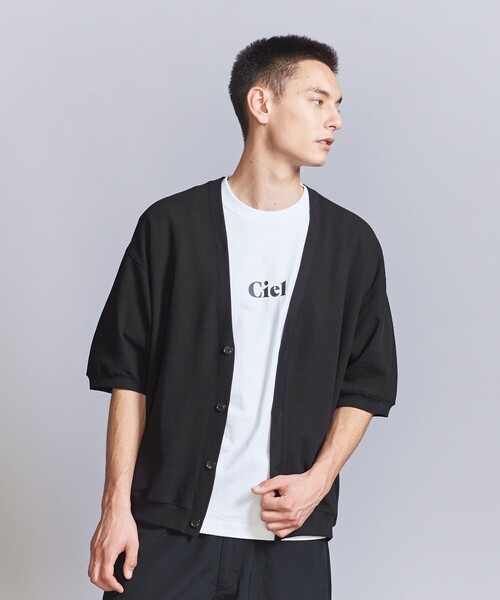 BEAUTY&YOUTH UNITED ARROWS（ビューティーアンドユースユナイテッドアローズ）の「【WEB限定】グリッド エアーワッフル ハーフスリーブ Vカーディガン（カーディガン/ボレロ・メンズ・オフホワイト/ブラック/ライトブルー・S/M/L）」の9枚目の写真