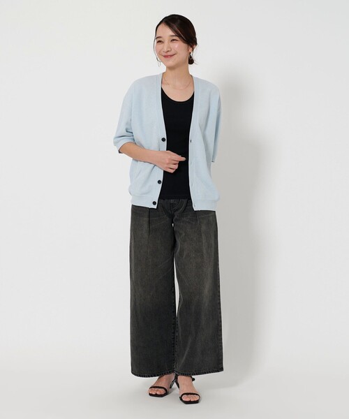 BEAUTY&YOUTH UNITED ARROWS（ビューティーアンドユースユナイテッドアローズ）の「【WEB限定】グリッド エアーワッフル ハーフスリーブ Vカーディガン（カーディガン/ボレロ・メンズ・オフホワイト/ブラック/ライトブルー・S/M/L）」の13枚目の写真