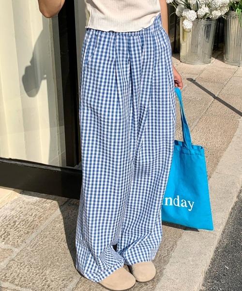 セール】ギンガムチェックタックバレルレッグパンツ（その他パンツ