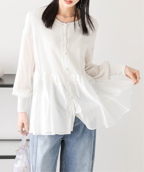 AMELY(エミリー)の「シアーフレアカーディガン(カーディガン/ボレロ・レディース・ブラック/ホワイト・フリー)」の7枚目の写真
