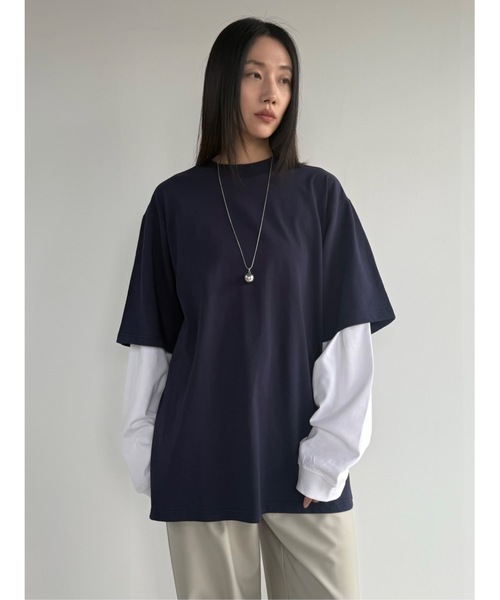 Didot.showroom(ディドット ショールーム)の「【DIDOT.】レイヤードビッグロンT(Tシャツ/カットソー・レディース・サンドベージュ/ネイビー/ホワイト/ライトグレー・FREE)」の1枚目の写真