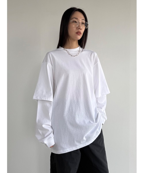 Didot.showroom(ディドット ショールーム)の「【DIDOT.】レイヤードビッグロンT(Tシャツ/カットソー・レディース・サンドベージュ/ネイビー/ホワイト/ライトグレー・FREE)」の2枚目の写真