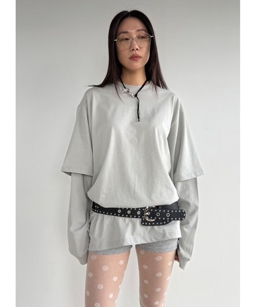 Didot.showroom(ディドット ショールーム)の「【DIDOT.】レイヤードビッグロンT(Tシャツ/カットソー・レディース・サンドベージュ/ネイビー/ホワイト/ライトグレー・FREE)」の3枚目の写真