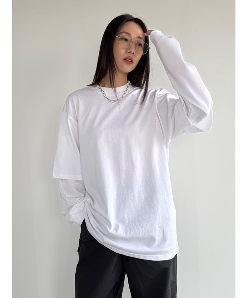 Didot.showroom(ディドット ショールーム)の「【DIDOT.】レイヤードビッグロンT(Tシャツ/カットソー・レディース・サンドベージュ/ネイビー/ホワイト/ライトグレー・FREE)」の6枚目の写真