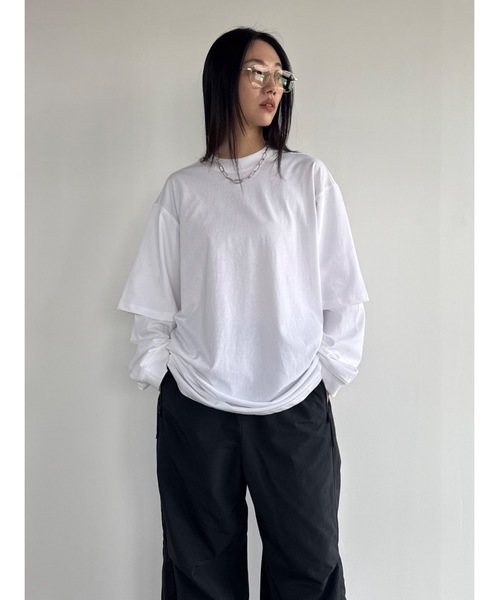Didot.showroom(ディドット ショールーム)の「【DIDOT.】レイヤードビッグロンT(Tシャツ/カットソー・レディース・サンドベージュ/ネイビー/ホワイト/ライトグレー・FREE)」の8枚目の写真