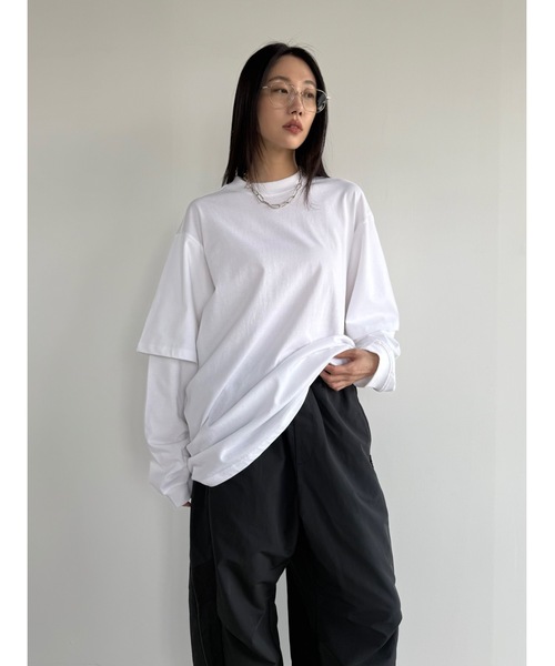 Didot.showroom(ディドット ショールーム)の「【DIDOT.】レイヤードビッグロンT(Tシャツ/カットソー・レディース・サンドベージュ/ネイビー/ホワイト/ライトグレー・FREE)」の5枚目の写真