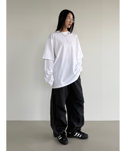 Didot.showroom(ディドット ショールーム)の「【DIDOT.】レイヤードビッグロンT(Tシャツ/カットソー・レディース・サンドベージュ/ネイビー/ホワイト/ライトグレー・FREE)」の7枚目の写真