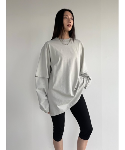 Didot.showroom(ディドット ショールーム)の「【DIDOT.】レイヤードビッグロンT(Tシャツ/カットソー・レディース・サンドベージュ/ネイビー/ホワイト/ライトグレー・FREE)」の17枚目の写真