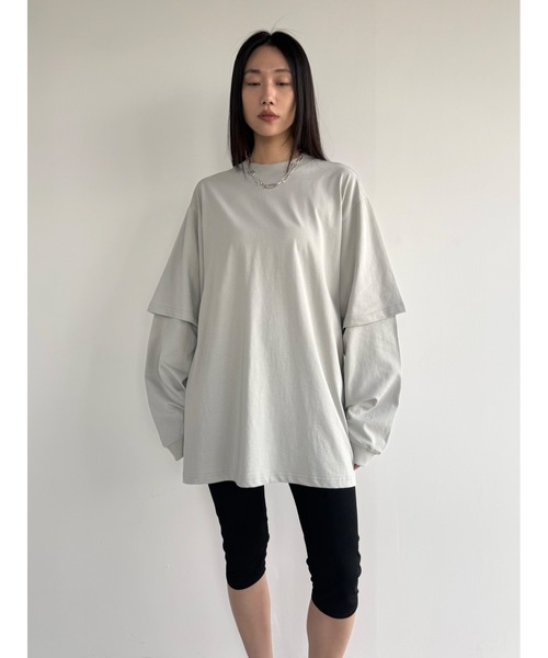 Didot.showroom(ディドット ショールーム)の「【DIDOT.】レイヤードビッグロンT(Tシャツ/カットソー・レディース・サンドベージュ/ネイビー/ホワイト/ライトグレー・FREE)」の18枚目の写真