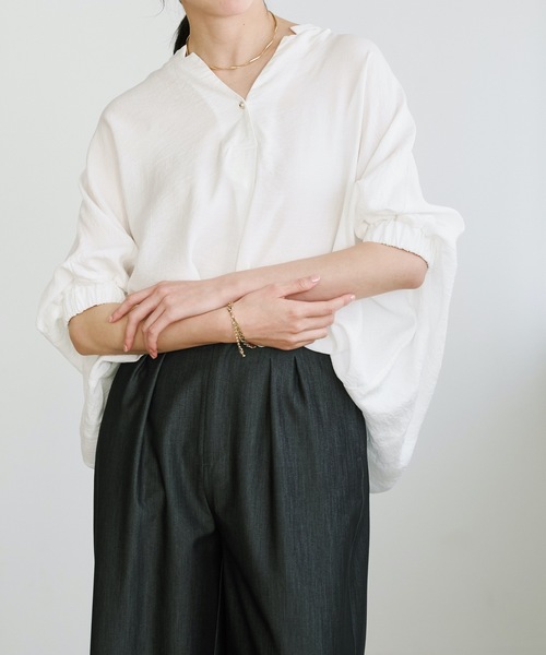 ブラウス シャツ キーネックシアードルマンオーバーシャツ レディース キーネックシアードルマンオーバーシャツ Emma Taylor