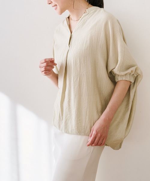Emma Taylor(エマテイラー)の「キーネックシアードルマンオーバーシャツ(シャツ/ブラウス・レディース・ホワイト/ブラック/セージグリーン・FREE)」の15枚目の写真