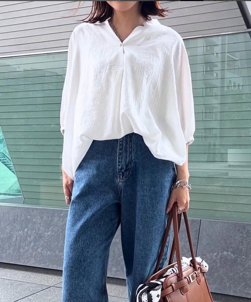 ブラウス シャツ キーネックシアードルマンオーバーシャツ レディース キーネックシアードルマンオーバーシャツ Emma Taylor