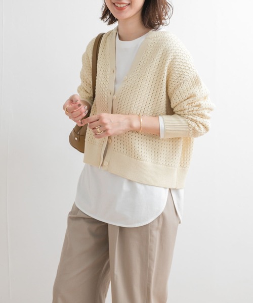 URBAN RESEARCH DOORS(アーバンリサーチドアーズ)の「透かし柄キーネックカーディガン(カーディガン/ボレロ・レディース・アイボリー/ネイビー・MEDIUM)」の16枚目の写真